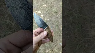 Elk antler and Damascus knife made from scraps