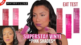 *new PINK MIX* MAYBELLINE SUPERSTAY VINYL LIPSTICKS+NATURAL LIGHTING SWATCHES & EAT TEST| MagdalineJ