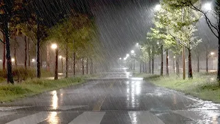 Rain, Wind, and Rain sound on the road late at night. White noise for Sleep and Relaxation