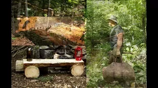 Moving the Log Cabin to the Wilderness Property, Making a Log Bench and Fireside Chat