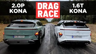 2024 Hyundai Kona 2.0L vs 1.6T: 0-100 & engine sound (Drag Race)