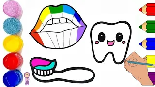 How to draw Rainbow lips for kids | Easy tooth brush drawing step by step ‎@Gul-e-ZahraArt