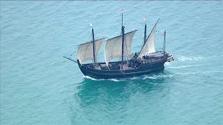 Replicas of Columbus ships Nina and Pinta docking in Venice