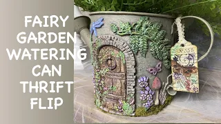 Spring Fairy Garden Watering Can Thrift Flip IOD Moulds & Ephemera Hang Tag