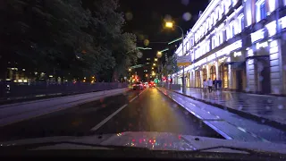 Night Driving in Moscow 4K. Light rain