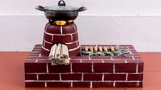 How to make a beautiful 2-in-1 wood stove from red brick and cement - Ideas for a wood stove