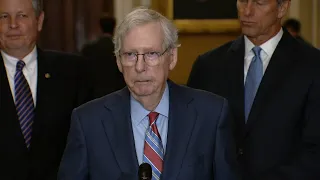 Senate Minority Leader Mitch McConnell freezes, escorted away during press conference