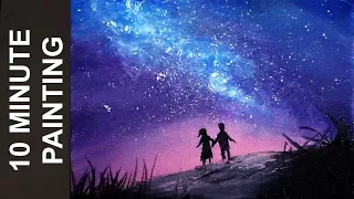 Painting People Looking Out at a Galaxy in a Night Sky with Acrylics in 10 Minutes!