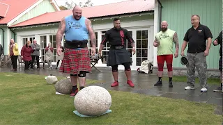 Worlds Strongest Men take on the 207kg Scottish Invercauld Stone lift challenge in Braemar, Scotland