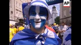 Greek and Swedish fans gathering ahead of their match