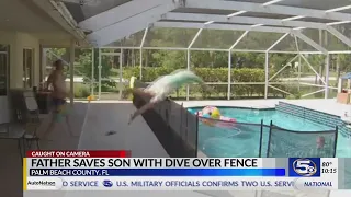 Father dives over fence to save son who fell in pool