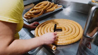 Restaurant makes handmade pepperoni for pizza - Italian food (no talking)