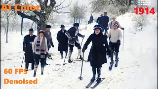 Winter sports near Wetzlar, Hesse, Germany - 1914 [AI Colorized,Denoised,60fps,Remastered]