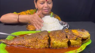 BIGBITES,EATING SIMPLE LUNCH MENU,RICE WITH BIG RUHU FISH CURRY।। MASSIVE EATING..