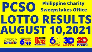 LOTTO RESULTS | AUGUST 10, 2021 Ultra Lotto 6/58 | Superlotto 6/49 | Lotto 6/42 | 6D | 3D | 2D  PCSO