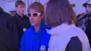 video of justin Bieber & hailey at the Moncler present fashion show at Olympia London England Feb 20