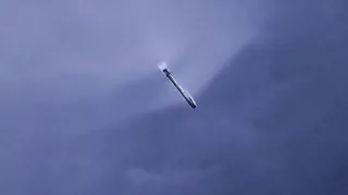 Tracking footage of Falcon 9 first stage returning to Earth after launching Ax-2 mission to orbit