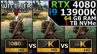 The Witcher 3 Wild Hunt | 1080p vs 1440p vs 2160p | RTX 4080 | i9 13900K | 64GB RAM | 1TB NVMe