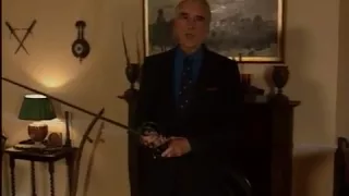 Christopher Lee talks about sword fights and gives a demonstration