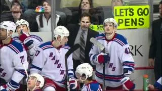 Oprik knee on knee with Stepan. NY Rangers vs Pittsburgh Penguins 4/5/12 NHL Hockey