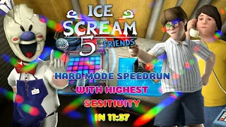 🔥Ice Scream 5 🍦Hard Mode With Highest Sensitivity Speedrun In 11:37🤯🥶😱