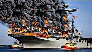 Russian and Iranian Yak 141 Jets Blow Up Aircraft Carrier Loading 500 Tons of US Ammunition