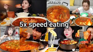 5x speed eating sound | SOUPY KIMCHI TOFU COMPILATION | ASMR MUKBANG | Satisfying Eating sound 🔥😱