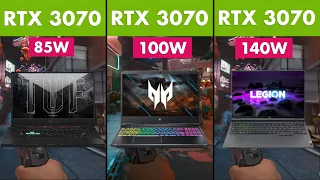 RTX 3070 85W vs RTX 3070 100W vs RTX 3070 140W Laptop Comparison