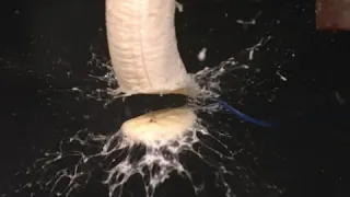 Weed Whacker vs Banana in Super Slow Motion