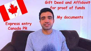 My gift deed letter for proof of funds - Canada PR Express Entry application