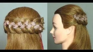 Прическа.  Коса с лентой "Шахматка".  Checkerboard Braid Hairstyle