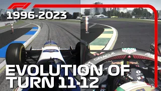 Evolution Of F1 Cars Taking Albert Park Turn 11-12 (F1 1996 - 2023)