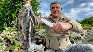 Caught and Cooked TROUT in Mountain River! My wife was satisfied with this recipe