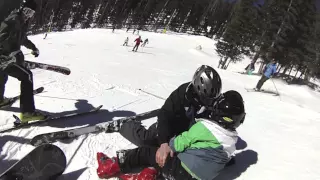 Kid on Skis Gets Knocked Out at Keystone Mountain By Snowboarder, Crash