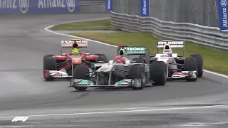 Schumacher double overtake (2011 Canada)