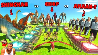 1800 units BATTLE | SHINCHAN vs CHOP vs AMAAN-T in Animal Revolt Battle Simulator