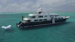 Bahamas fun on Superyacht Broadwater with a FunAir Climbing Wall and Floating Island