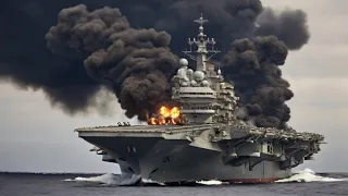 Russian Yak 141 Jet Blows Up US Aircraft Carrier Loading Ammunition for NATO in Black Sea