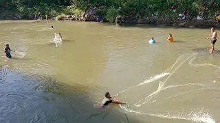 Fishing net video - Traditional net fishing in village river - Fishing by cast net ( Part 9 )