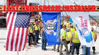 Iron Workers Local 25 Install The Last Steel Crossbeam  | Gordie Howe International Bridge