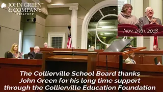 John Green is thanked at the Collierville School Board Meeting - Nov. 29th, 2018