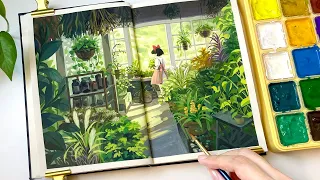 Studio Ghibli Painting /Cozy Art Video /Kiki's Delivery Service /Gouache Painting /Paint with Me 🎨🌿