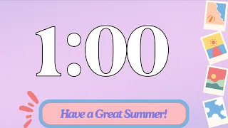 1 Minute Cute Classroom Timer | Happy Summer Timer | (No Music, Electric Piano Alarm at End)
