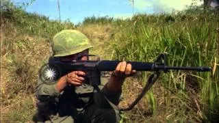 U.S. 1st Cavalry Division troops aim their M-16 rifles and descend from CH-47 by ...HD Stock Footage