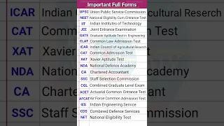 Important Full Form / Full Form / UPSC / NEET / IIT / JEE / NDA / CA / IES / CAT  #fullform #shorts