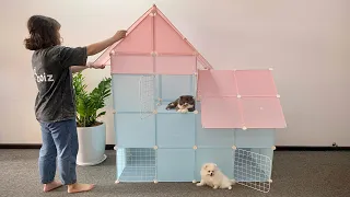 How To Make Villa House (Blue & Pink) for Pomeranian Poodle Dog - DIY Cat Home ideas - Mr Pet Family
