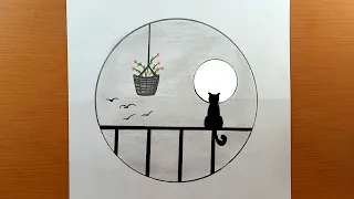 Como fazer desenhos de paisagem gato a lápis de carvão com facilidade | Desenho Escola Desenho