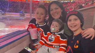 Mom bought all her boys NHL OILERS tickets for Christmas/ FIRST OILERS GAME/ FRONT ROW.