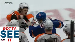 GOTTA SEE IT:  Travis Konecny And Jordan Eberle Land Big Punches In Rare Middleweight Fight