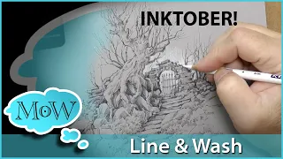 Pen & Ink Landscape, Line & Wash on Toned Gray Paper + Lots of Beginner Tips
